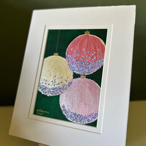 🎉SALE! Hand-Made New Watercolor Art Pink and Glitter Christmas Decorations - Picture 4 of 8